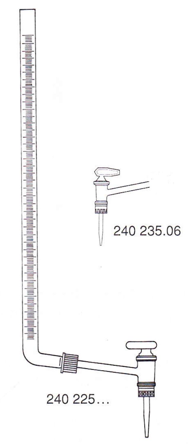 Bürette, mit seitlichem, auswechselbarem NS-Hahn, Inhalt: 25 ml, Teilung: 0,1 ml und Schellbachstreifen