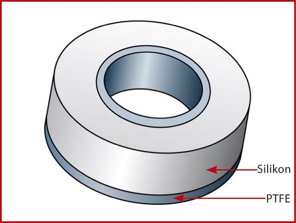Silikondichtung mit PTFE-Stulpe, GL25, Bohrung 8 mm, 10 Stück