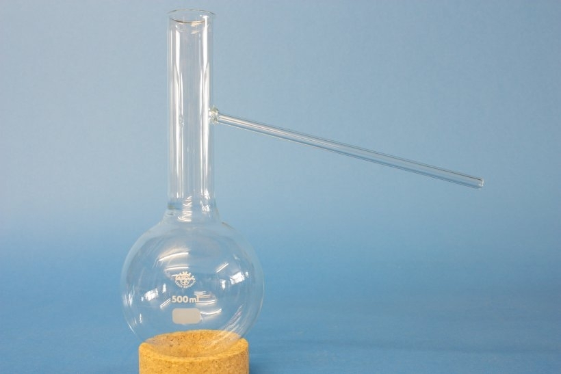 Destillierkolben, 250 ml, Auflaufrohr 200 mm lang