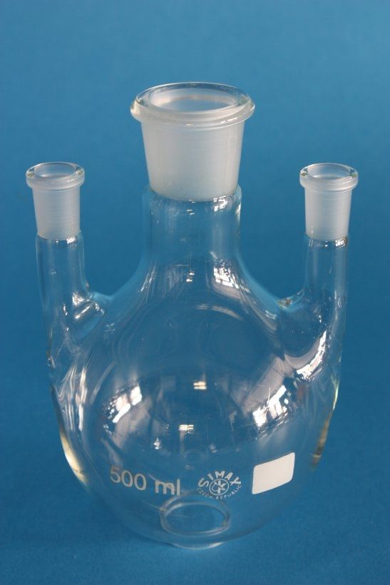 Dreihals-Rundkolben, 250 ml, 1x NS 29/32, Seitenhälse parallel, NS 14/23, Boro.3.3