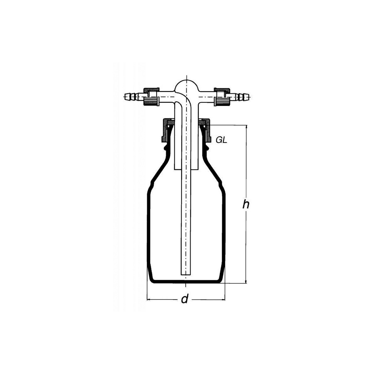 Gaswaschflasche nach Drechsel, ohne Fritte