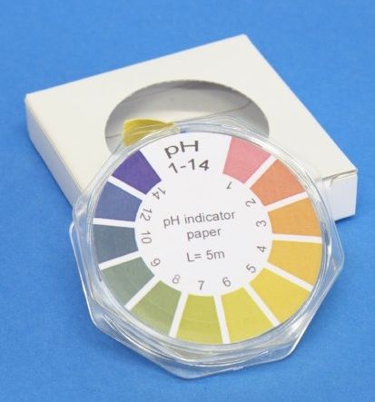 Universal-Indikatorpapier, Messbereich: pH 1-14,  in Plastikdrehdose, 1 Dose, Rolle à 5 m Länge