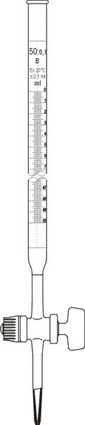Bürette, mit geradem NS-Hahn, 10 ml, Teilung: 0,05 ml und Schellbachstreifen