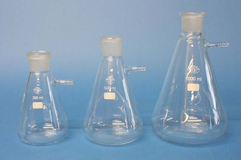 Erlenmeyerkolben 1000 ml, mit seitlichem Stutzen (8 mm Olive), NS 29/32, Boro.3.3