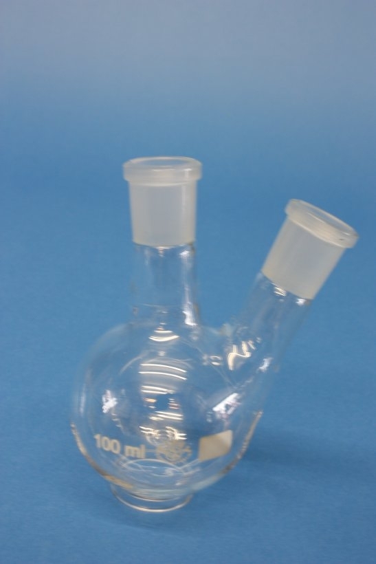 Zweihals-Rundkolben, 100 ml, schräger Seitenhals 19/26