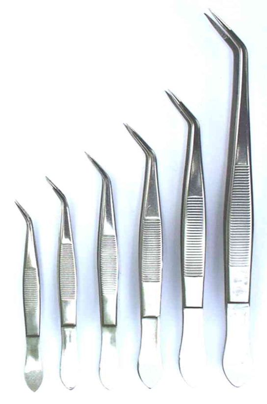 Pinzette, gebogen, mit feiner Spitze, 115 mm lang