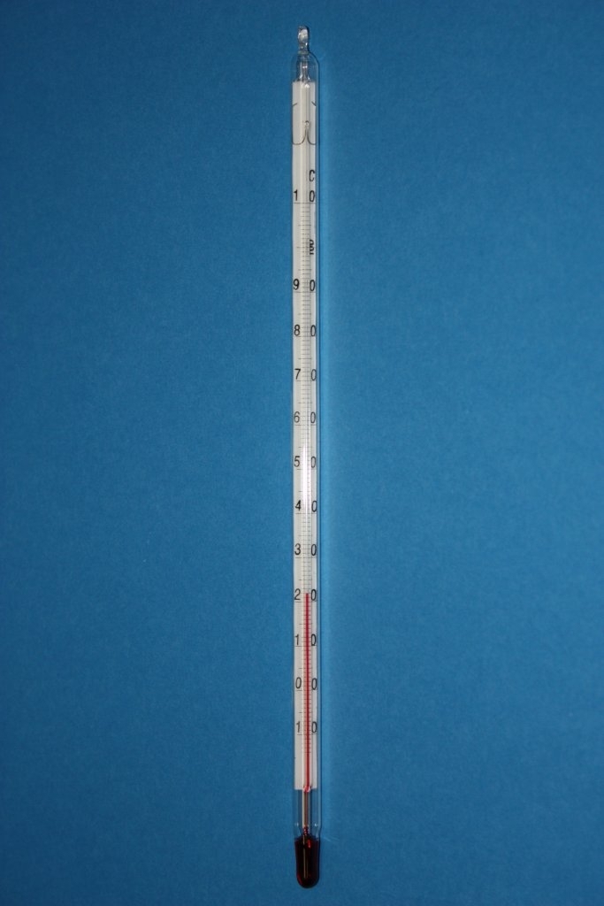 Chemische Laborthermometer, Einteilung: -10 ... +250:1 °C, mit roter Anzeigenfüllung