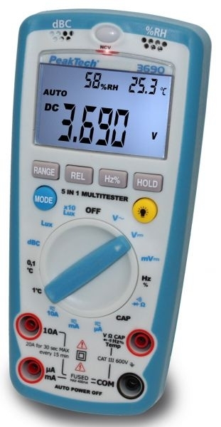 Digitalmultimeter «PeakTech® P 3690» ~ 4.000 Counts ~ mit Schallpegel, Temp., R.H. & Lux-Meter