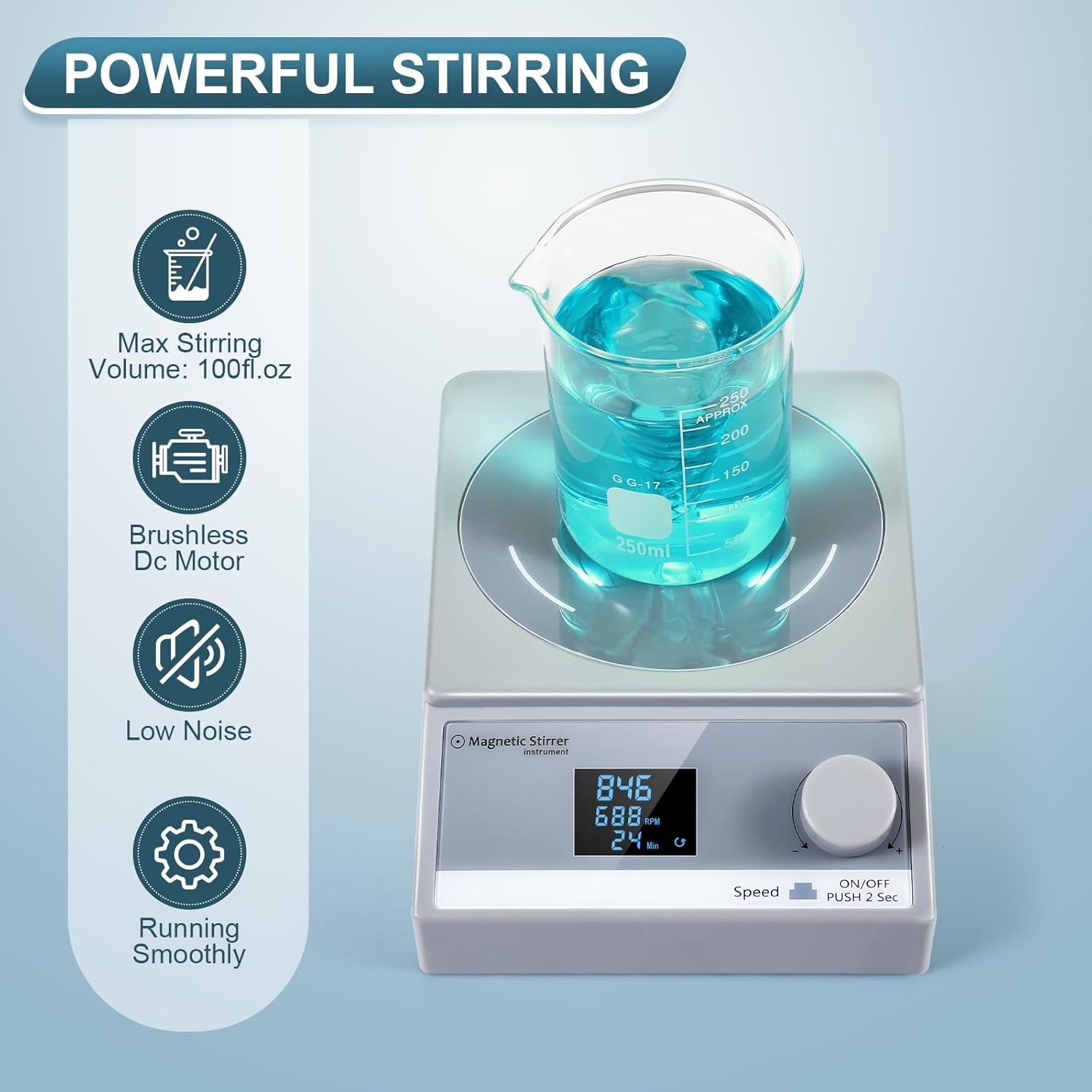 Magnetrührer ohne Heizung, 250-2000 1/min, mit LED-Display
