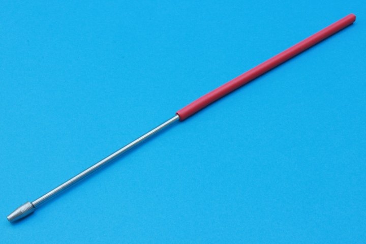 Präpariernadelhalter nach Kolle, Edelstahloberteil, mit rotem Kunststoffgriff