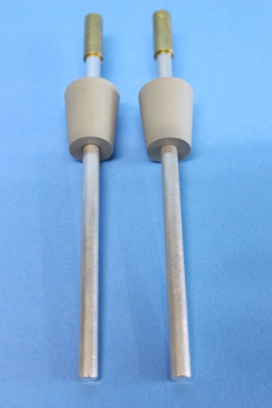 Aluminium-Elektrodenpaar zum Hoffmann-Apparat, Länge: 150 mm lang, mit Gummistopfen