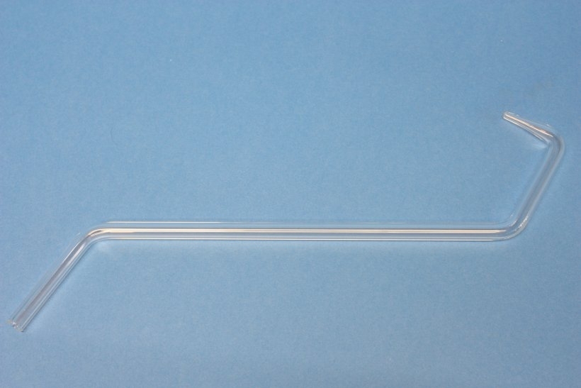 Gaseinleitungsrohr, (Glasrohrformteil) 8 mm, S-Form: 2 stumpfe Winkel - parallel, mit 30-mm-Spitze, 50/180/50 mm