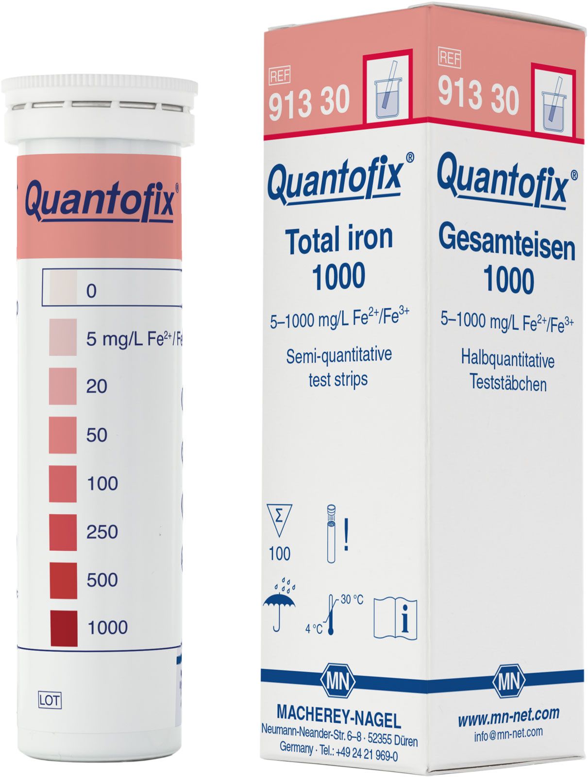QUANTOFIX® Teststäbchen Gesamteisen 1000, Dose à 100 Teststreifen
