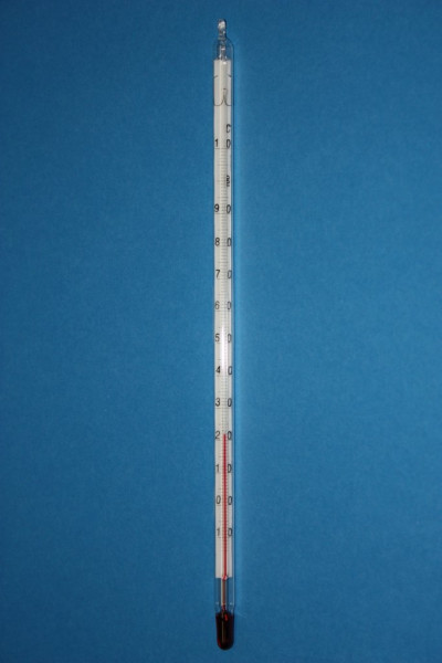 Chemische Laborthermometer, Einteilung: -10 ... +200:1 °C, mit roter Anzeigenfüllung