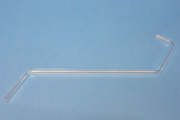 Glasrohrformteil 8 mm, S-Form: 2 stumpfe Winkel - parallel, mit 30-mm-Spitze, 50/180/50 mm