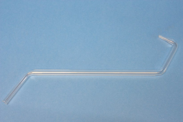 Glasrohrformteil 8 mm, S-Form: 2 stumpfe Winkel - parallel, mit 30-mm-Spitze, 50/180/50 mm