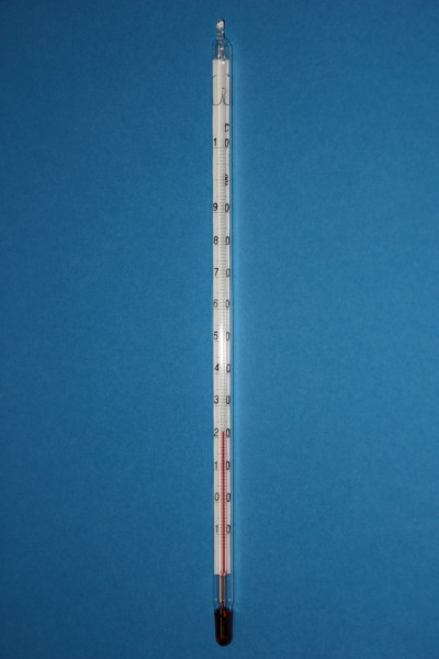 Chemische Laborthermometer, Einteilung: -10 ... +250:1 °C, mit roter Anzeigenfüllung