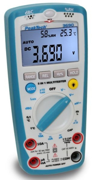 Digitalmultimeter «PeakTech® P 3690» ~ 4.000 Counts ~ mit Schallpegel, Temp., R.H. & Lux-Meter