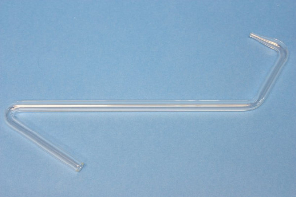 Glasrohrformteil 8 mm, S-Form: 1 Bogen + 1 stumpfer + rechter Winkel, mit 30-mm-Spitze, 80/180/50 mm